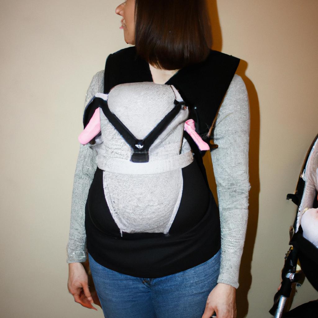 Person demonstrating different baby carriers