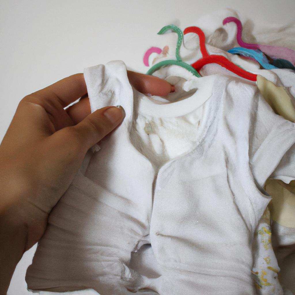 Person holding baby clothing items