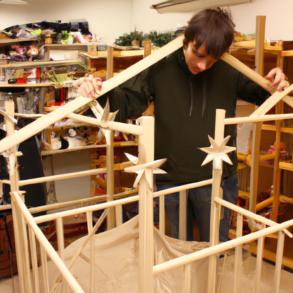 Person assembling crib in store