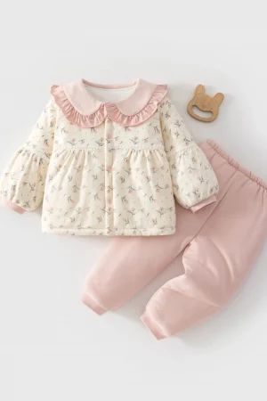 Infant and Toddler Winter Clothing Set, Thickened Split Cotton-Padded Clothes, Baby Pajamas for Young Infants, Children's Loungewear, Autumn Clothes, Size 80