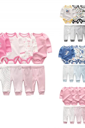 8 Pcs/Lot Bodysuits+Pants Baby Boy Girl Clothing Set Long Sleeve Cotton Unisex Suits Spring Autumn Roupas Para Bebe