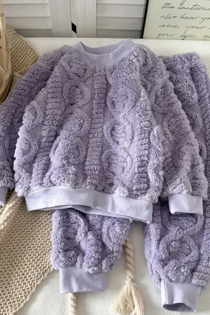 Toddler baby autumn and winter flannel pajamas set Korean style plush thickened home clothes girls thermal underwear set