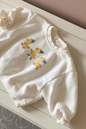 2025 Spring New Baby Long Sleeve Sweatshirt Cute Cartoon Print Boys Casual Pullover Cotton Children Tops Infant Clothes
